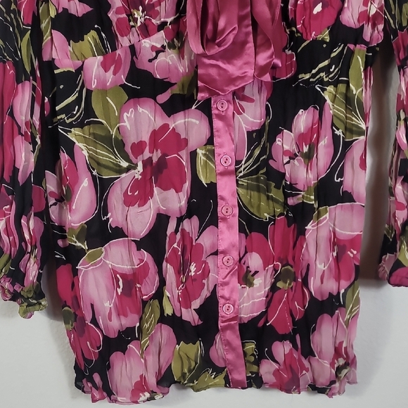 Y2K Sunny Leigh Floral Sheer Button Up Top Size L Fairy Romantic Girly Pink - Picture 3 of 16